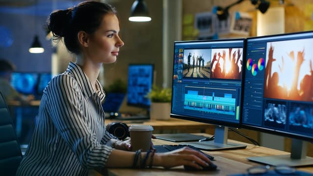 Woman editing with professional tools